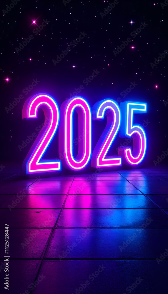 Vibrant neon lights showcase the year 2025 against a starry backdrop, creating an energetic and modern aesthetic, perfect for a phone wallpaper Vibrant neon lights showcase the year 2025 against a starry backdrop, creating an energetic and modern aesthetic, perfect for a phone wallpaper