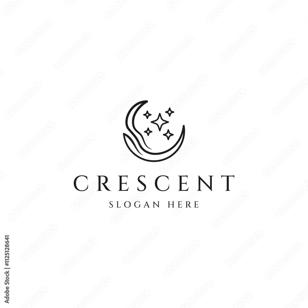 crescent moon and star logo design line icon vector in linear style crescent moon and star logo design line icon vector in linear style
