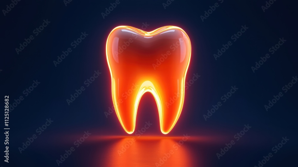 Glowing dental tooth icon on a dark background Glowing dental tooth icon on a dark background