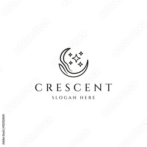 crescent moon and star logo design line icon vector in linear style