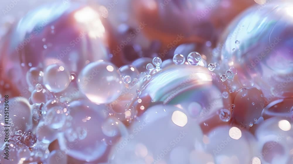 Close-up of iridescent bubbles in pastel shades with sparkling highlights, forming a delicate abstract background Close-up of iridescent bubbles in pastel shades with sparkling highlights, forming a delicate abstract background