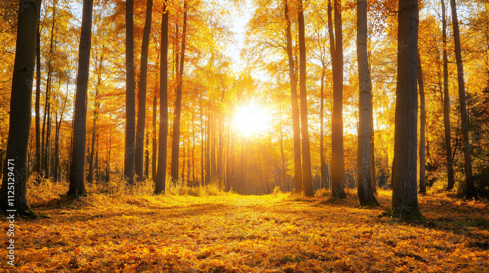 Golden forests stretching to the horizon under a warm autumn sun. Golden forests stretching to the horizon under a warm autumn sun.