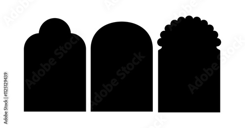 Indian window frame. Trefoil shape arch for islam design. Ramadan mosque door icon. Cusped and circular morocco label. Muslim architecture silhouette template. Abstarct arabian eid portal graphic