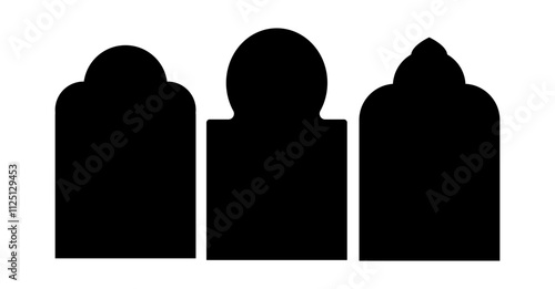 Indian shape arch. Islam window or door element design. Oriental Ramadan round icon. Morocco gatelabel. Eastern gate architecture symbol. Traditional arabian arc for portal border illustration.