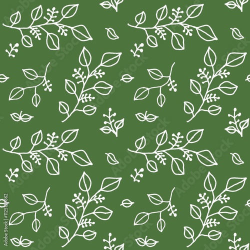 floral branch on green background seamless  pattern