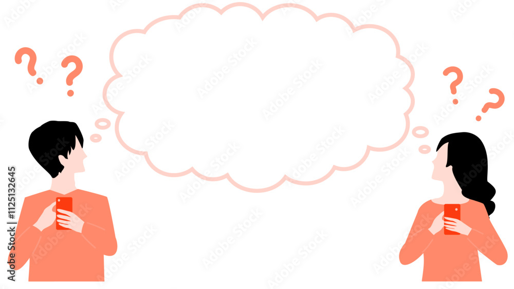 Illustration of a man and woman wondering while operating a smartphone. Illustration of a man and woman wondering while operating a smartphone.