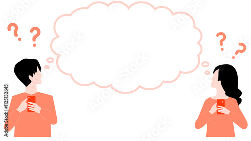 Illustration of a man and woman wondering while operating a smartphone.