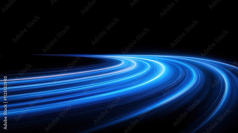 Abstract Blue Light Trails Curving In Motion Abstract Blue Light Trails Curving In Motion