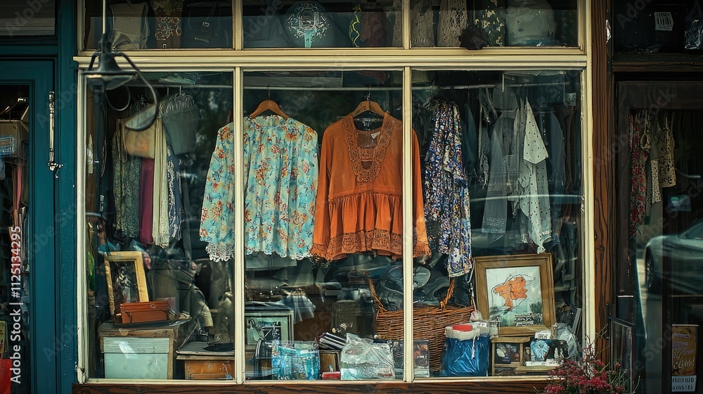 Window display at a local charity thrift store. Window display at a local charity thrift store.