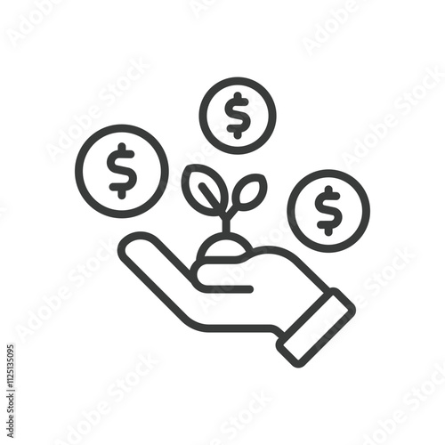 Growing Seeds Capital, icon in line design. Growing, seeds, capital, investment, growth, finance, startup on white background vector. Growing Seeds Capital editable stroke icon