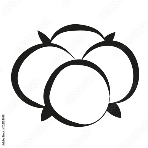 Cotton roughly drawn by hand with black outline. Flat doodle style. Vector illustration.