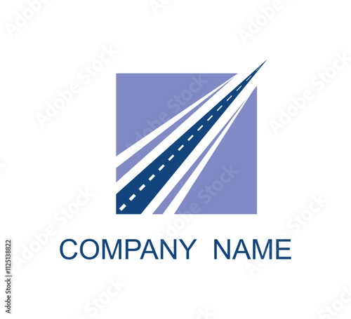 Curving tarred road logo or highway icon Circumflex Roads Logo Set markings with diminishing perspective to infinity,cartoon illustration isolated on read.