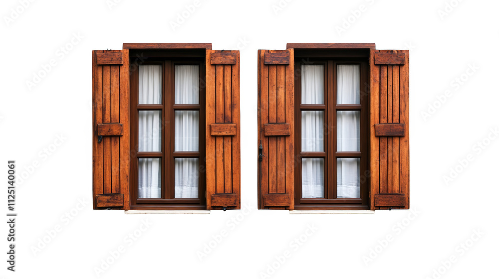 Rustic charm, sunlight streams through two weathered wooden shutters, casting a warm, inviting glow on the textured wall, evoking sense of timeless tranquility and architectural beauty. Rustic charm, sunlight streams through two weathered wooden shutters, casting a warm, inviting glow on the textured wall, evoking sense of timeless tranquility and architectural beauty.