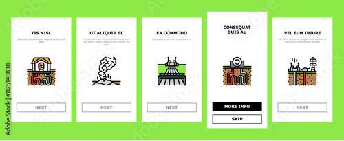 geothermal energy power plant onboarding mobile vector green generator, heat electric industry pump, ground source thermal station biomass geothermal energy power plant illustrations