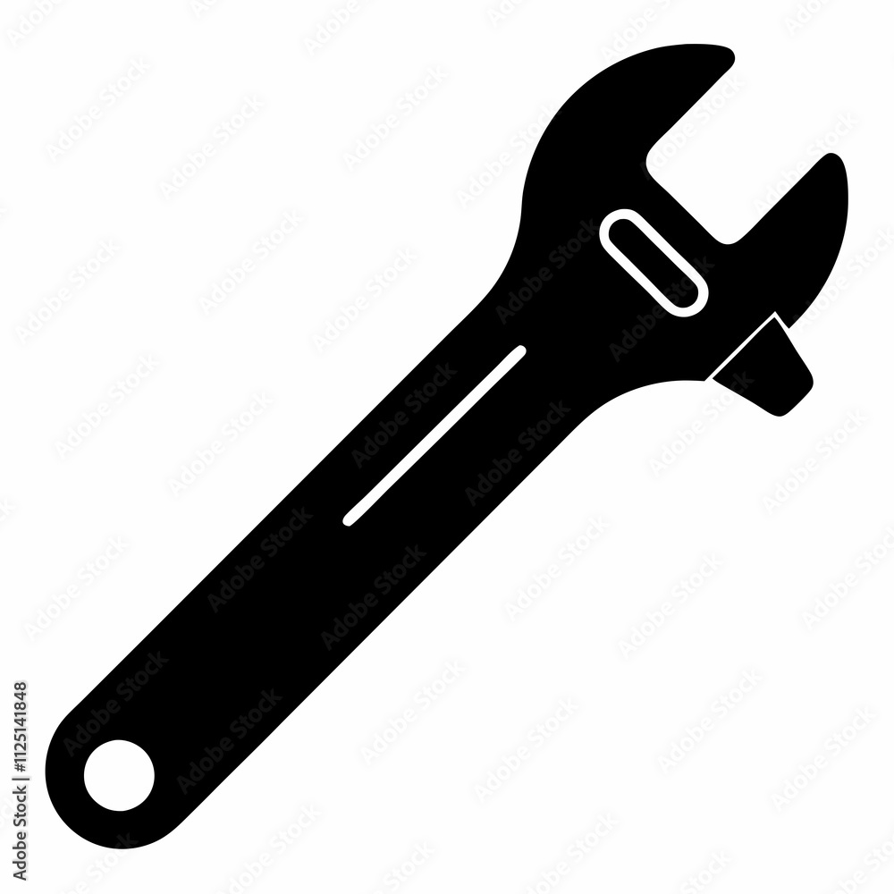 Classic Adjustable Spanner Black Silhouette Vector Design Classic Adjustable Spanner Black Silhouette Vector Design