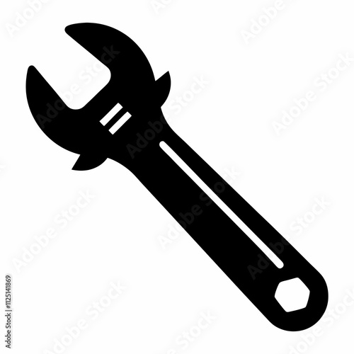 Classic Adjustable Spanner Black Silhouette Vector Design