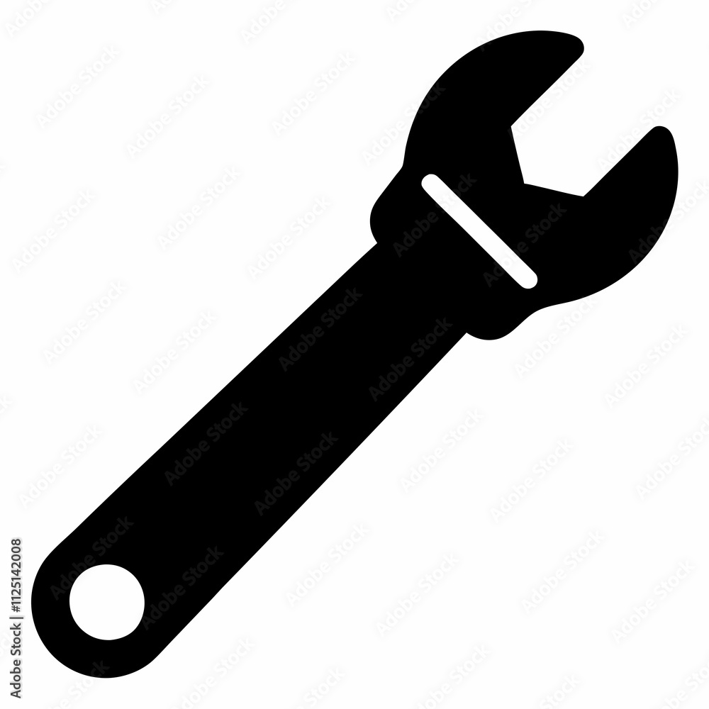 Classic Adjustable Spanner Black Silhouette Vector Design Classic Adjustable Spanner Black Silhouette Vector Design