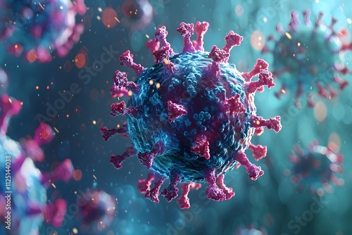 3D Illustration of a COVID-19 Virus Particle in a Microscopic View