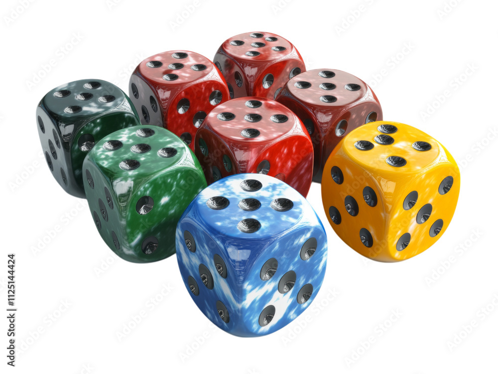 Colorful Dice Stacked on Transparent Background Colorful Dice Stacked on Transparent Background