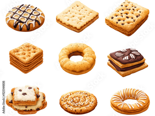 Assorted Cookies on Transparent Background