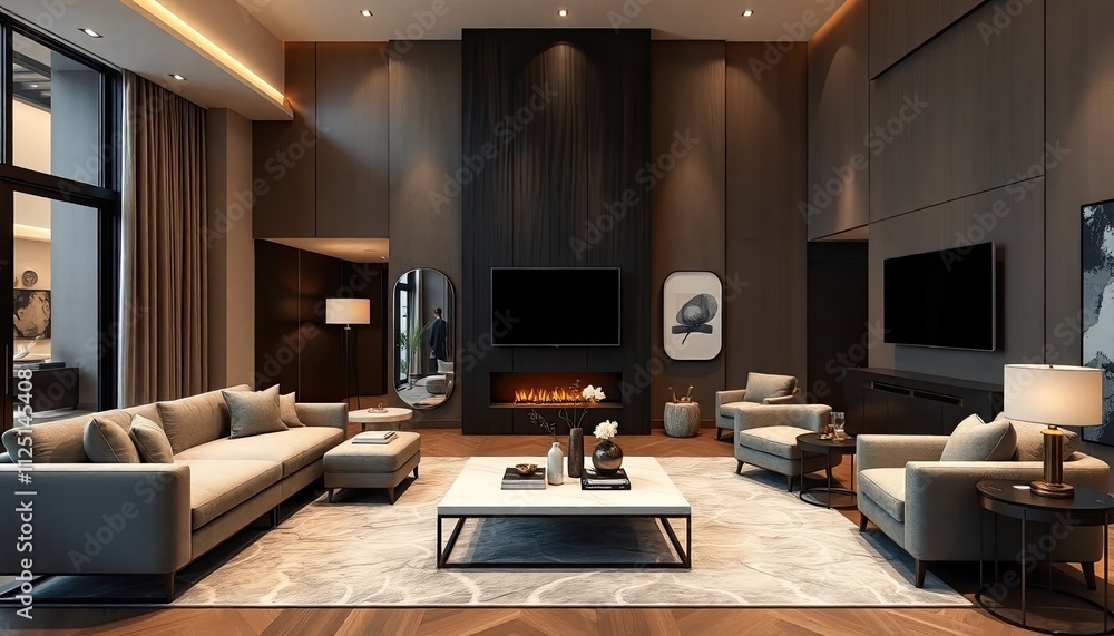 Luxury modern living room featuring high-end furniture, sophisticated color palettes, and chic decor for a luxurious modern living space Luxury modern living room featuring high-end furniture, sophisticated color palettes, and chic decor for a luxurious modern living space