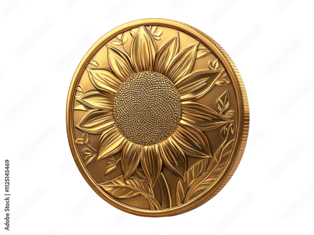 Gold Coin with Sunflower Design on Transparent Background Gold Coin with Sunflower Design on Transparent Background