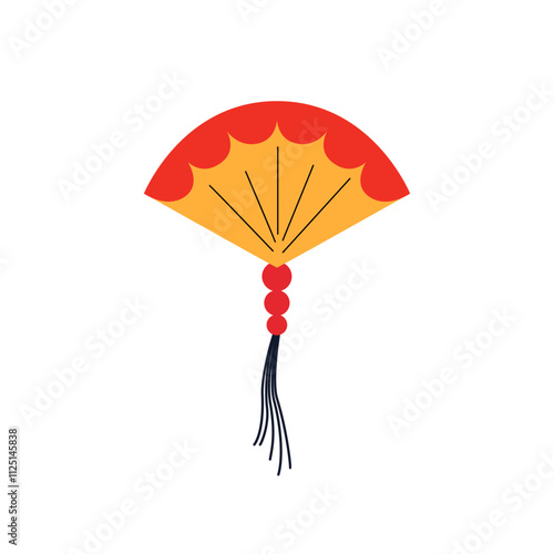 Chinese or japanese paper hand fan. Vector flat illustration of asian traditional accessory