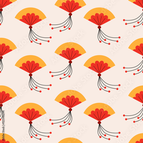 Seamless pattern with chinese or japanese paper fans. Vector flat background in asian style. Traditional oriental accessory