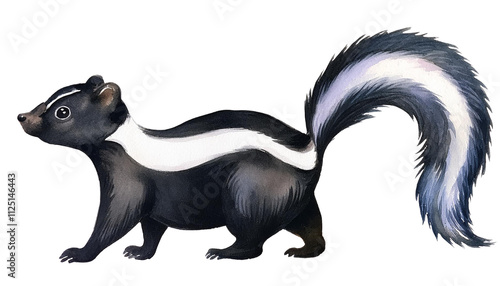 Adorable Striped Skunk Watercolor Illustration Wildlife Animal Nature