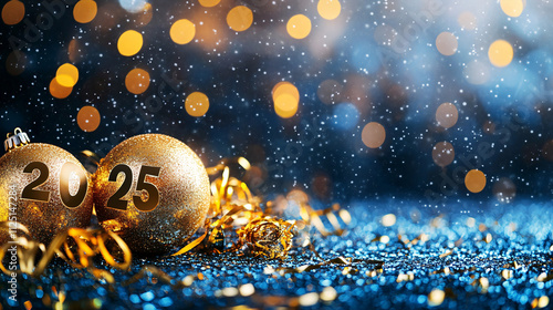 golden moon and stars, 2025 Happy New Year banner background with written 2025 