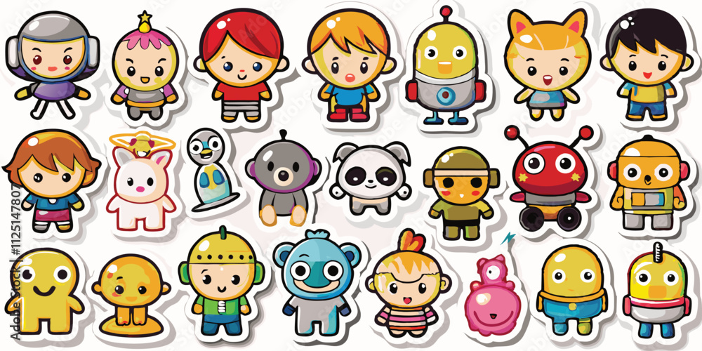 Single sheet of stickers vector containing 20 cartoons Single sheet of stickers vector containing 20 cartoons