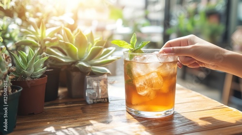 Refreshing Iced Tea with Mint on a Sunny Day