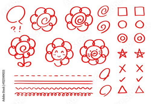 赤ペン花まる、まるつけ素材