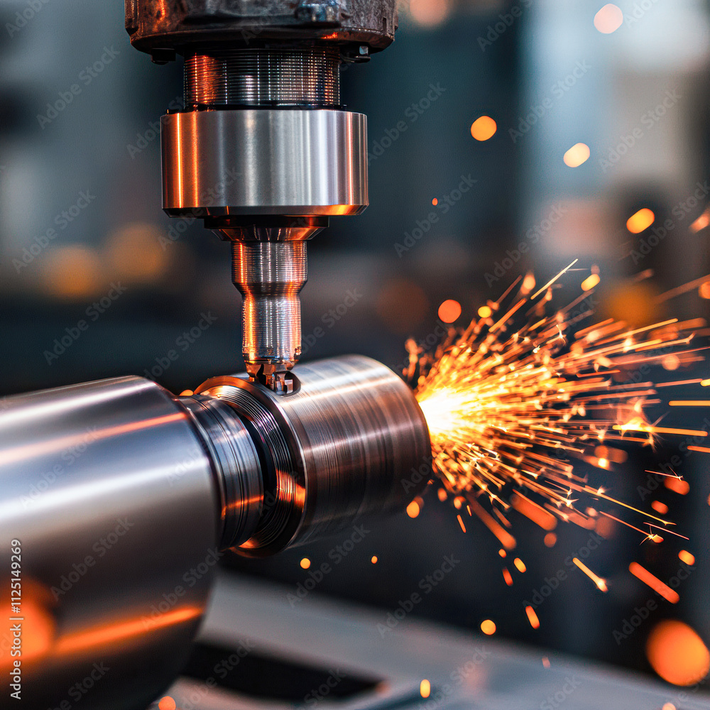 A machine is cutting metal with sparks flying out A machine is cutting metal with sparks flying out