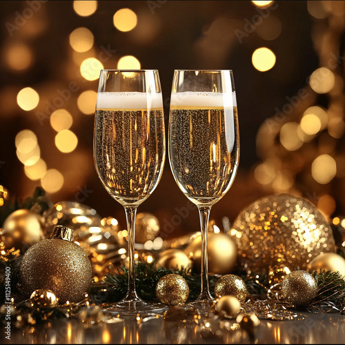 champagne and christmas decorations, new_years