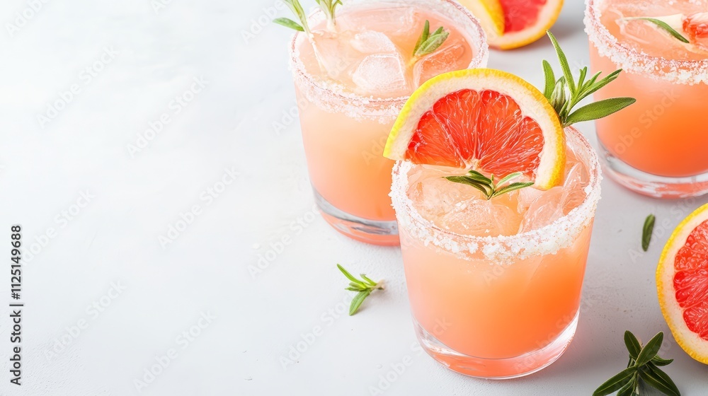 Refreshing Pink Cocktails in Elegant Glasses with Mint Garnish on Pastel Background Refreshing Pink Cocktails in Elegant Glasses with Mint Garnish on Pastel Background