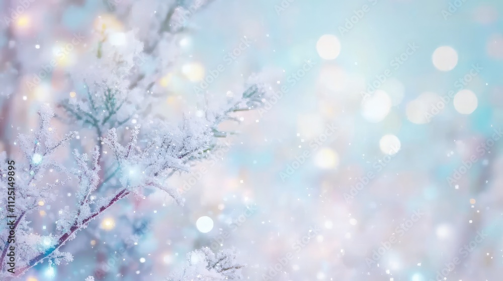 Blurred Snow-Covered Christmas Tree Branches with Bokeh Lights on Pastel Blue Background, Creating a Banner for Winter and New Year's Celebration Concept
Blurred Snow-Covered Christmas Tree Branches with Bokeh Lights on Pastel Blue Background, Creating a Banner for Winter and New Year's Celebration Concept