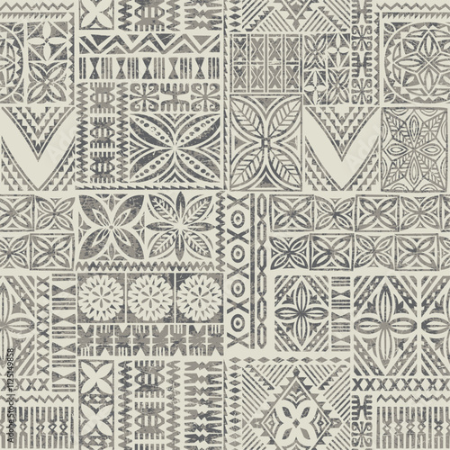 Polynesian Hawaiian style tribal tapa elements  fabric patchwork abstract vector seamless pattern for fabric wear shirt pillow tablecloth carpet grunge effect in separate layers