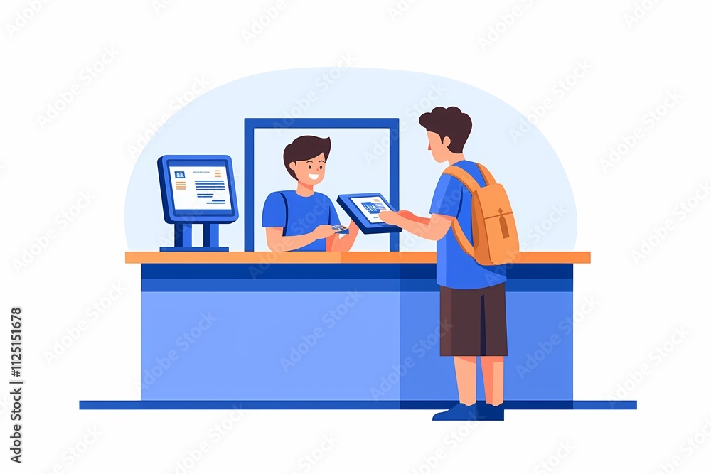 Friendly Customer Service Experience at Reception Desk Illustration Friendly Customer Service Experience at Reception Desk Illustration