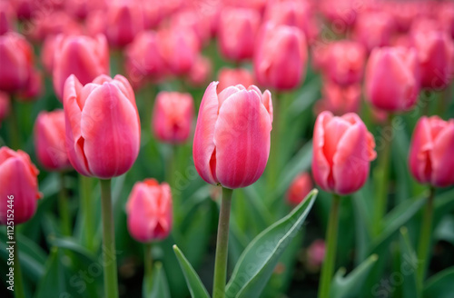 Bush large pink tulips, blooming flower outside garden, close-up. AI Generative
