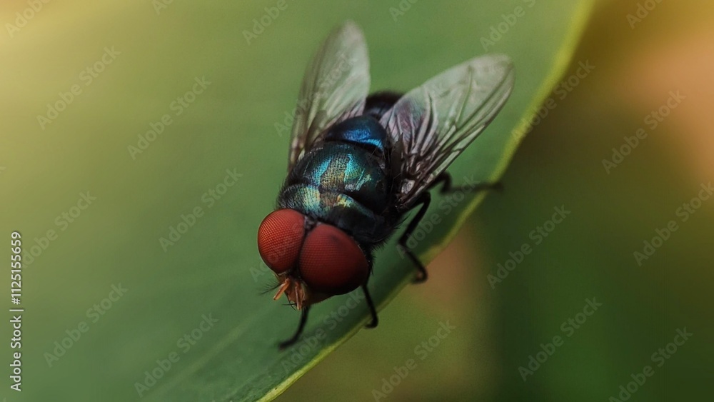 fly on leaf, Chrysomya megacephala, more commonly known as the oriental latrine fly or oriental blue fly, is a member of the family Calliphoridae, Male Bluebottle Chrysomya rufifacies. fly on leaf, Chrysomya megacephala, more commonly known as the oriental latrine fly or oriental blue fly, is a member of the family Calliphoridae, Male Bluebottle Chrysomya rufifacies.