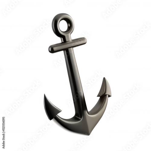 A sleek, stylized black anchor rendered in 3D. The design captures the classic maritime symbol with smooth curves and a polished finish. photo