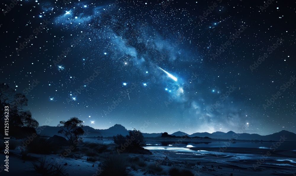流星划过星空湖畔璀璨星河夜空背景壁纸 流星划过星空湖畔璀璨星河夜空背景壁纸