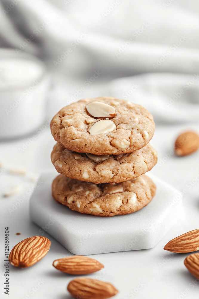 High Protein Almond Cookies on White Ivory Background – Minimalist Aesthetic High Protein Almond Cookies on White Ivory Background – Minimalist Aesthetic