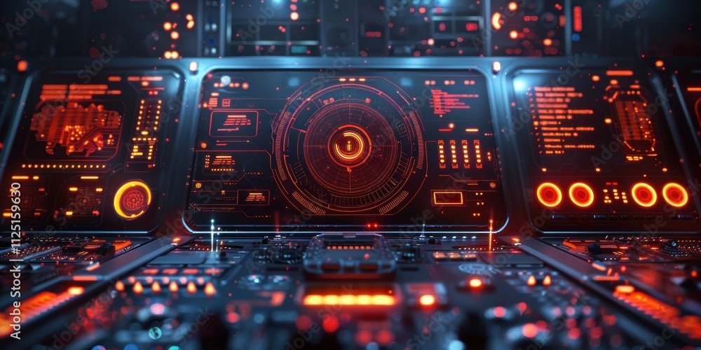 Futuristic control room with advanced technology featuring numerous glowing digital interfaces and screens depicting complex data visualizations Futuristic control room with advanced technology featuring numerous glowing digital interfaces and screens depicting complex data visualizations