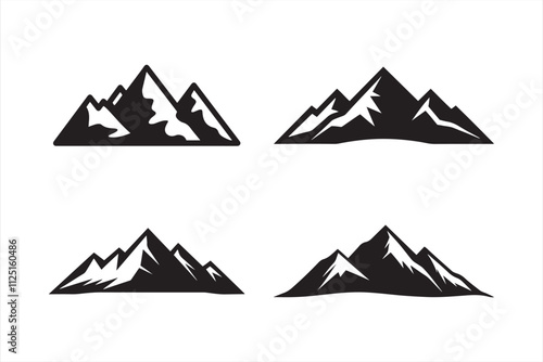 mountains vector, alpine mountain hills set silhouette vector art illustration