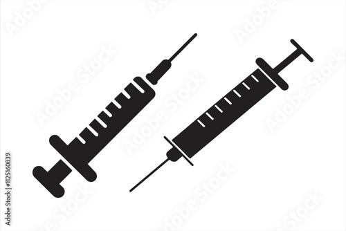 medical syringe, injection needle silhouette vector art illustration