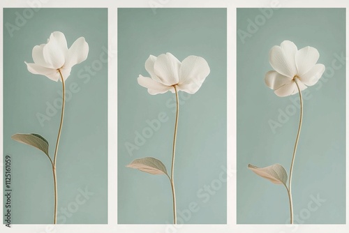 Three vertical minimalist posters with a background of gold sage flowers, perfect for wallpaper. photo