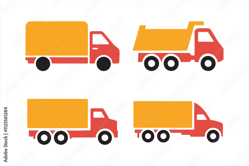 truck set, fast shipping delivery, transport van silhouette vector art illustration truck set, fast shipping delivery, transport van silhouette vector art illustration