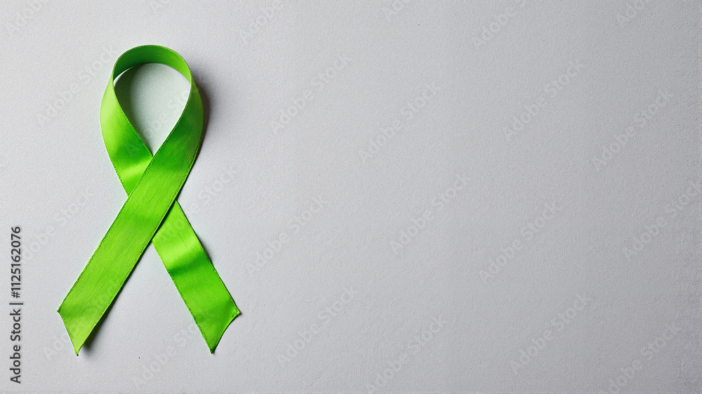Green awareness ribbon on gray background Green awareness ribbon on gray background
